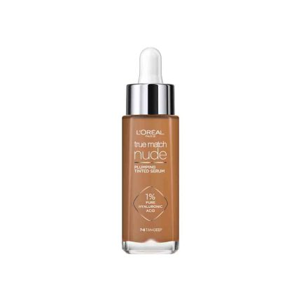 L'Oreal Paris True Match Tinted Serum Foundation, 1% Hyaluronic Acid, Hydrating Formula, Replumps Skin in 1 Hour for a Natural Glowing Finish, 30 ml, Shade 7-8 Tan-Deep