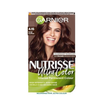 Garnier Nutrisse Ultra Color, Permanent Hair Dye, Intense Colour, For All Hair Types, 4.15 Iced Coffee, Brown