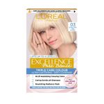L'Oréal Paris Excellence Crème Permanent Hair Dye, Radiant At-Home Hair Colour with up to 100% Grey Coverage, Pro-Keratin, Up to 8 Weeks of Colour, Colour: 03 Ultra-Light Ash Blonde