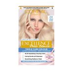 L'Oréal Paris Excellence Crème Permanent Hair Dye, Radiant At-Home Hair Colour with up to 100% Grey Coverage, Pro-Keratin, Up to 8 Weeks of Colour, Colour: 01 Lightest Natural Blonde