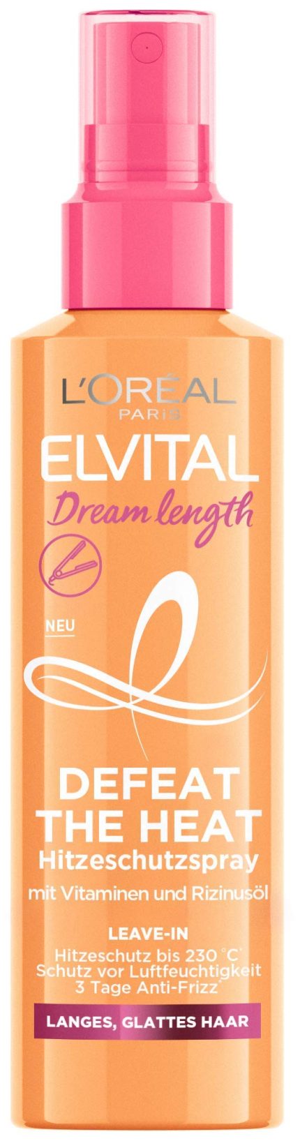 L'Oréal Paris Elvital Heat Protection Spray for Long, Smooth Hair, Leave-In Hair Treatment Against Frizz, Without Rinse, With Vitamins and Castor Oil, Dream Length Defeat The Heat, 1 x 150 ml