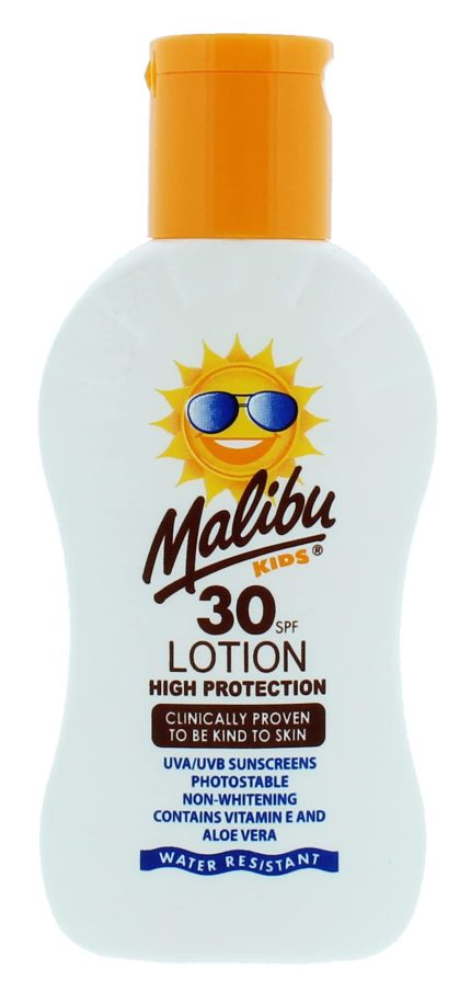 Malibu Kids SPF 30 Lotion, High Protection Sun Cream, Water Resistant, Vitamin E and Aloe Vera Enriched, 100ml