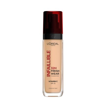 L'Oréal Paris Liquid Foundation, Full Coverage, Lasting Wear, With Vitamin C and SPF 25, Infallible 32H Fresh Wear, 220 Sable Sand
