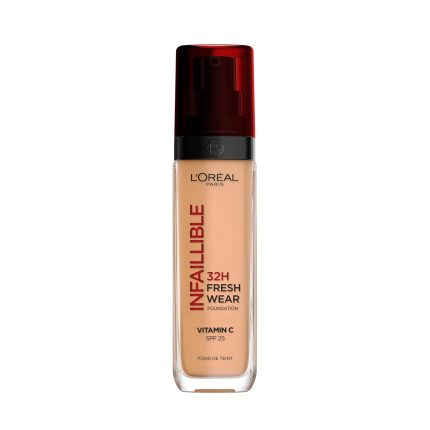L'Oréal Paris Liquid Foundation, Full Coverage, Lasting Wear, With Vitamin C and SPF 25, Infallible 32H Fresh Wear, 260 Golden Sun