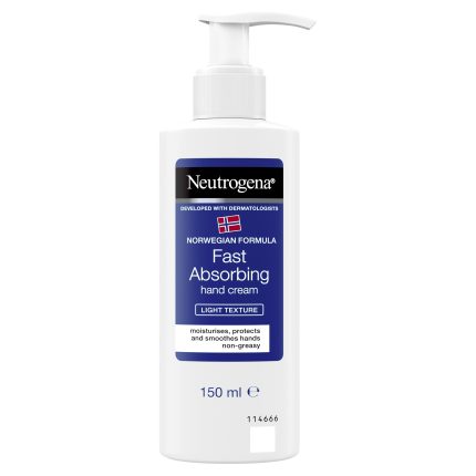 Neutrogena Norwegian Formula Fast-Absorbing Hand Cream (1x 150ml), Lightweight and Non-Greasy for Dry Hands, Nourishing Formula to Support Softer Skin, Suitable for Sensitive Skin