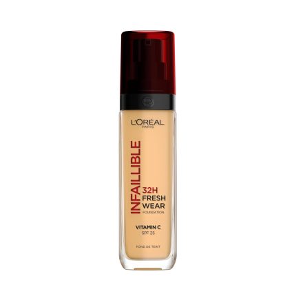 L'Oréal Paris Liquid Foundation, Full Coverage, Lasting Wear, With Vitamin C and SPF 25, Infallible 32H Fresh Wear, 140 Cool Rose