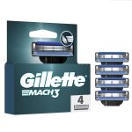 Gillette Mach3 Razor Blades Men, Pack of 4 Razor Blade Refills, Upgraded Lubrastrip for an Enhanced Glide, Fits all Mach3 Handles