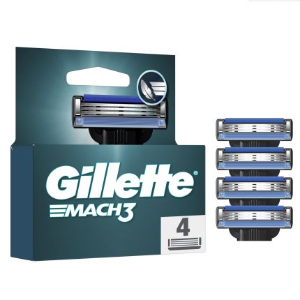 Gillette Mach3 Razor Blades Men, Pack of 4 Razor Blade Refills, Upgraded Lubrastrip for an Enhanced Glide, Fits all Mach3 Handles