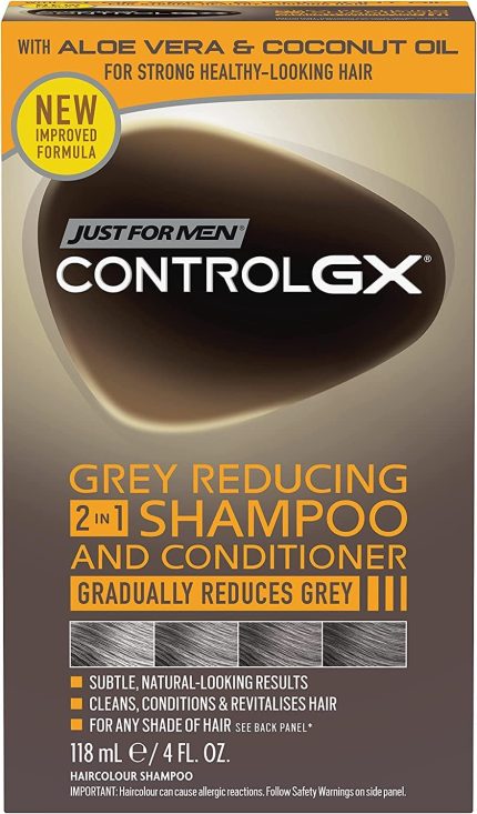 Just For Men Control GX 2-in-1 Shampoo & Conditioner, Gradually & Permanently Reduces Grey Hair With Each Wash – All Shades, 118 ml