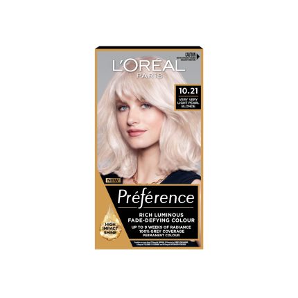 L'Oreal Paris Preference Hair Dye, Long Lasting, Luminous Permanent Hair Colour, 10.21, Stockholm
