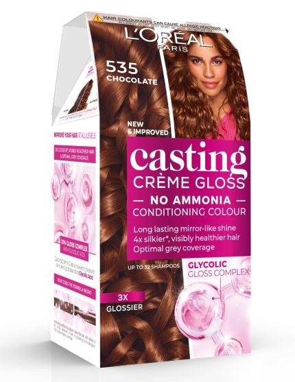 L’Oréal Paris Ammonia Free Semi-Permanent Hair Dye, 535 Chocolate, Glossy Hair Colour, Natural Looking Finish, For up to 28 Shampoos, Casting Crème Gloss, 1 Application (Packaging may vary)